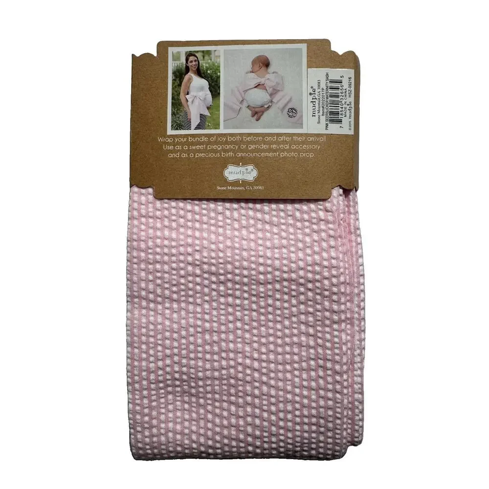 Mud Pie Pink Seersucker Maternity Sash Bow Gender Reveal Photo Prop NWT